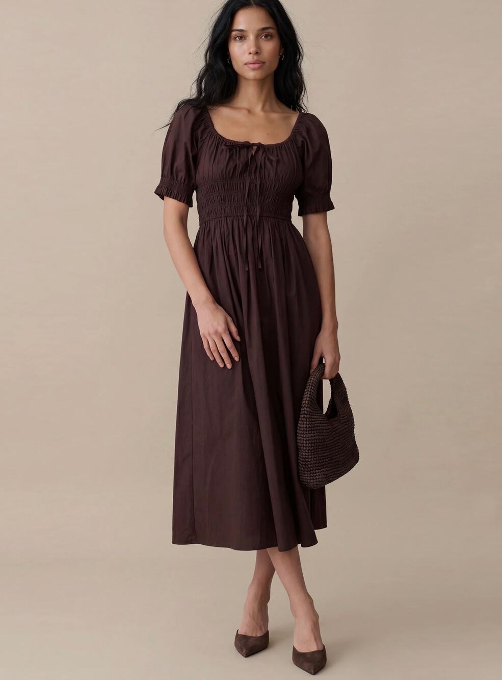 New sorella dark coffee brown Fenella Cotton Dress $223 Sz M